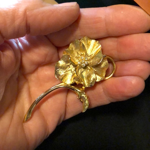 Gold Flower Brooch pansy vintage pin - Picture 4 of 6